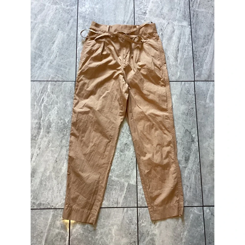 Everlane Women's Tan Paperbag Waist Trousers Pants Cotton Size 2